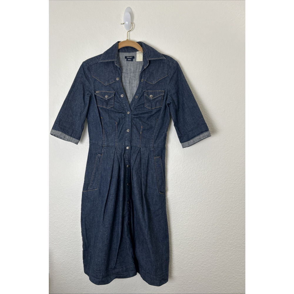 VTG MISS SIXTY Womens Dress Small Denim Y2K Pockets Stretch Collared Snap Front